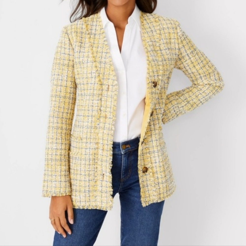 Nwt Ann Taylor Yellow Tweed Jacket Cardigan Size 10